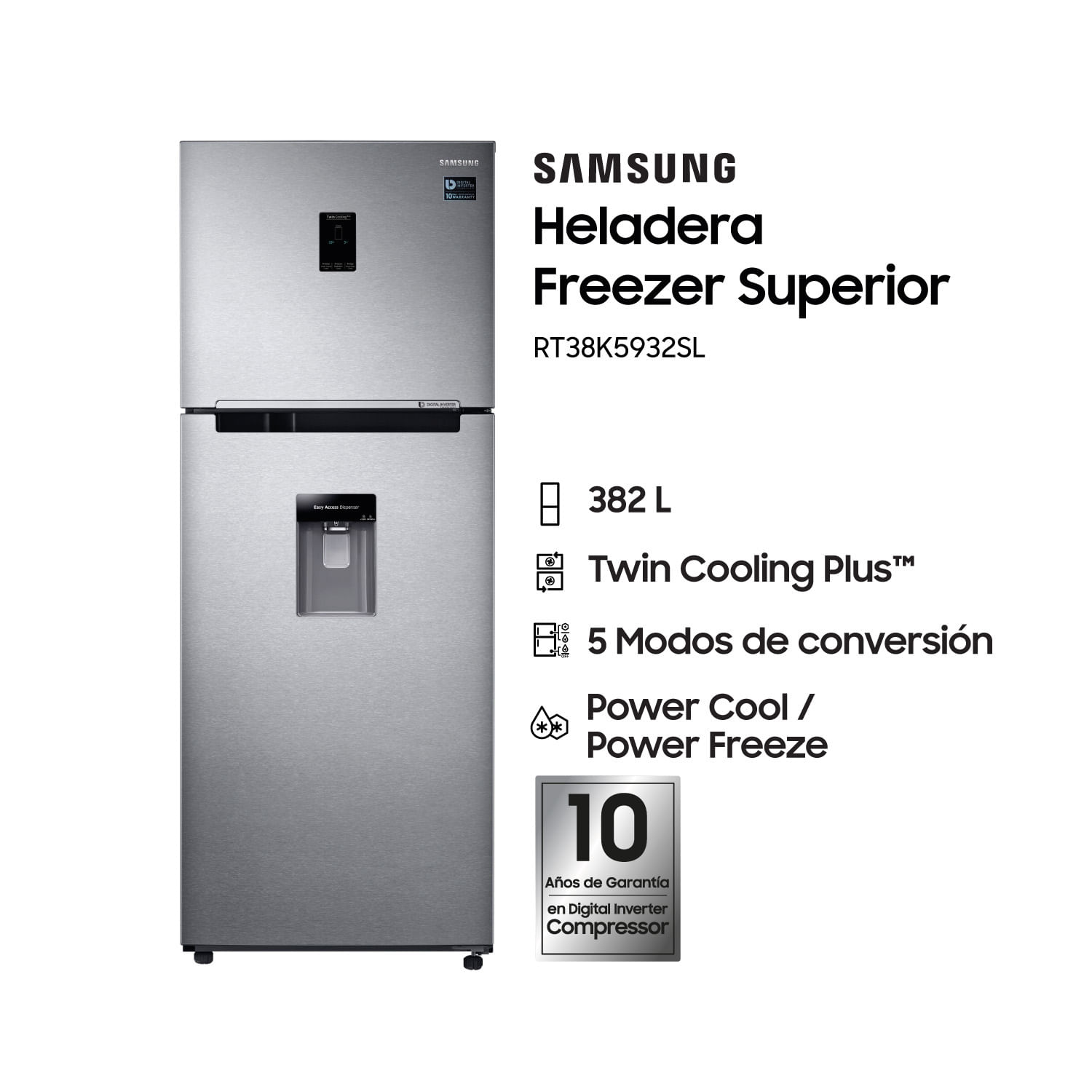 Heladera Samsung RT38K5932SL Inverter Inox 382L