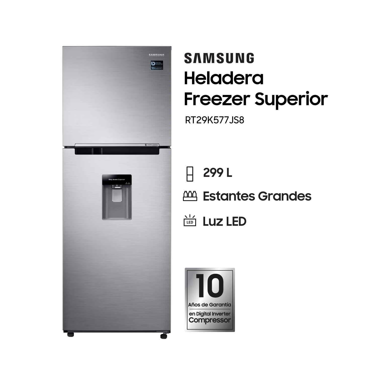 Heladera Samsung RT29K577JS8 Inverter 299L Dispenser Inox