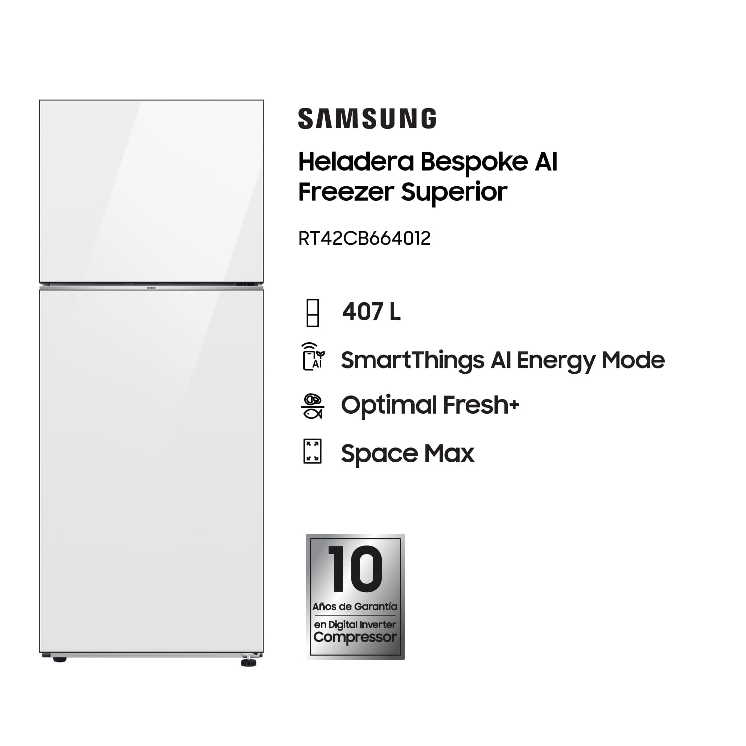 Heladera Samsung Bespoke RT42 Inverter 407 L Clean White