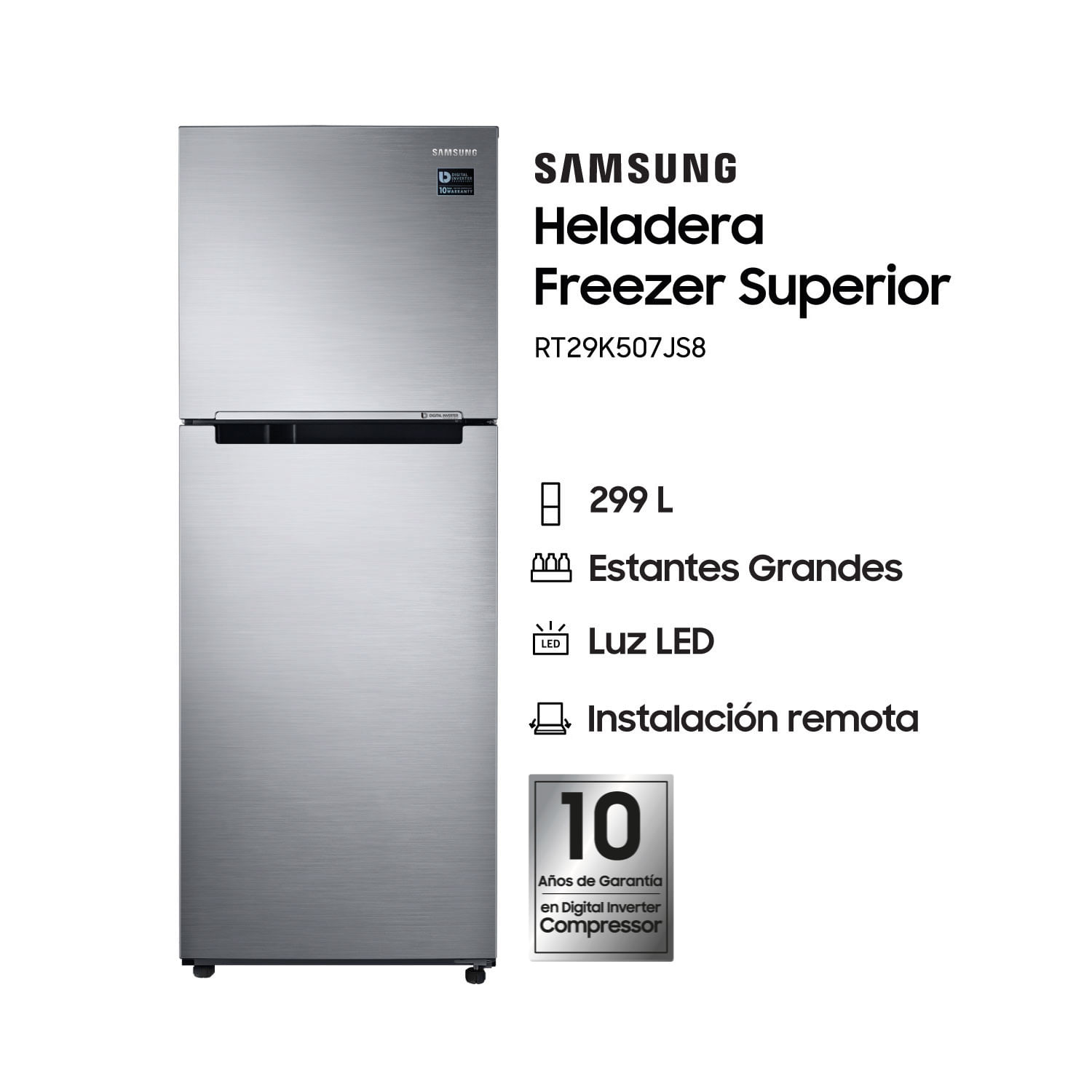 Heladera Samsung RT29K507JS8 290LTS Silver Top Mount