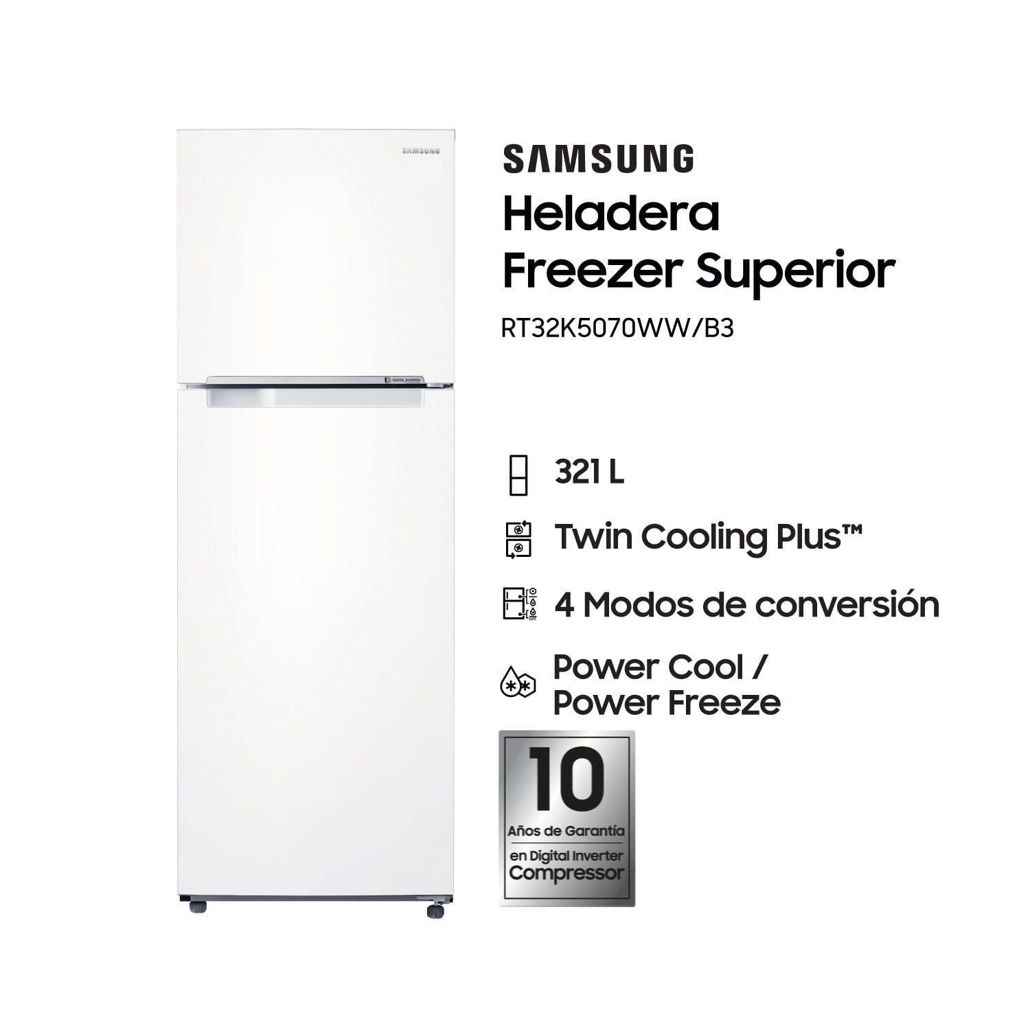 Heladera Samsung RT32K5070WW No Frost Inverter 321 L White