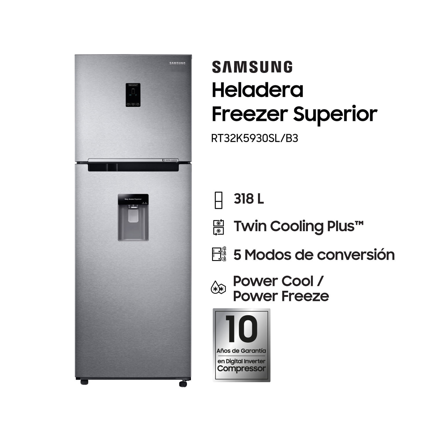 Heladera Samsung RT32K5930SL Twin Cooling Plus Inverter 330L