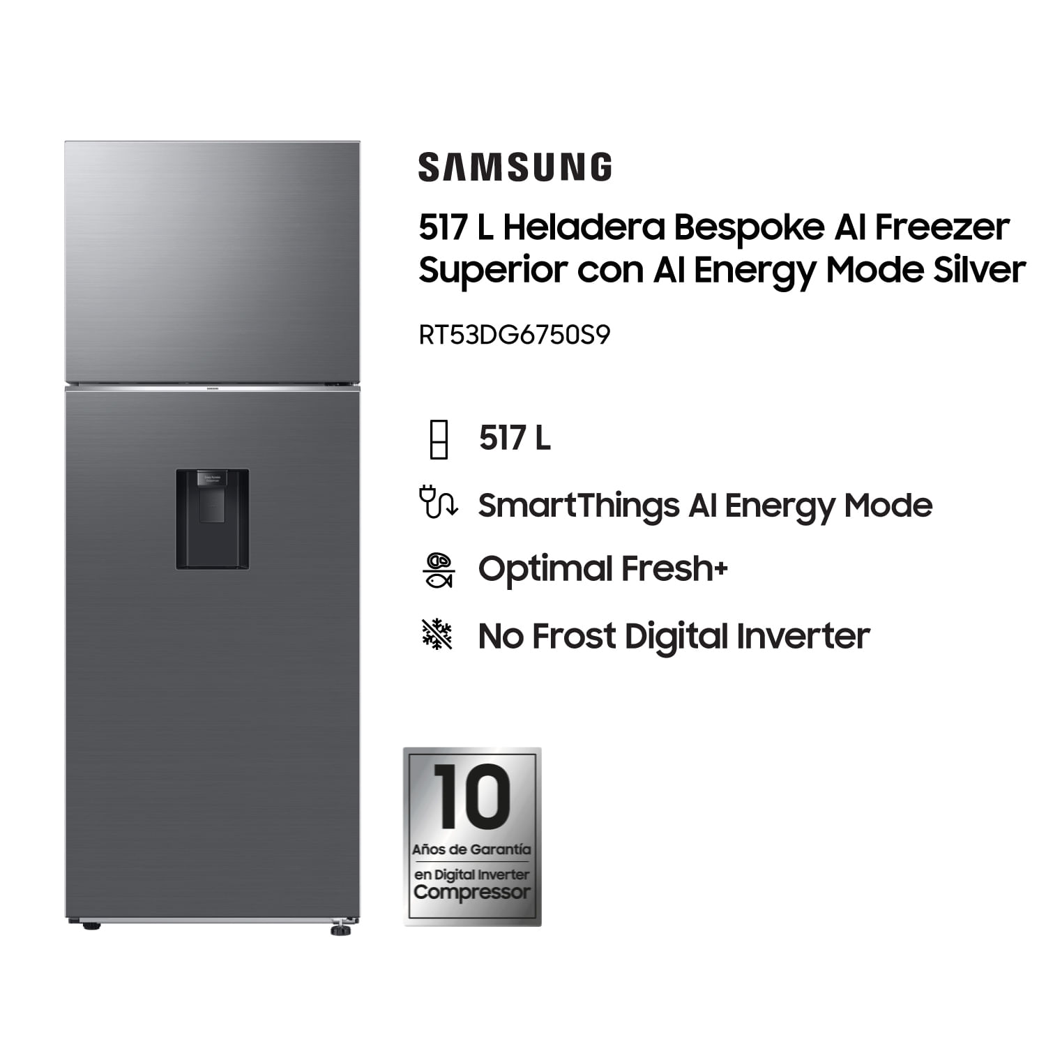 Heladera Samsung Rt53dg6750s9bg 536l Con Dispenser Inox