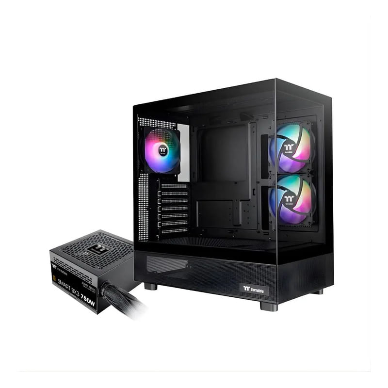 Gabinete Tt View 270 Plus Lite Fan Argb X3 Tg + Fuente 750 Negro