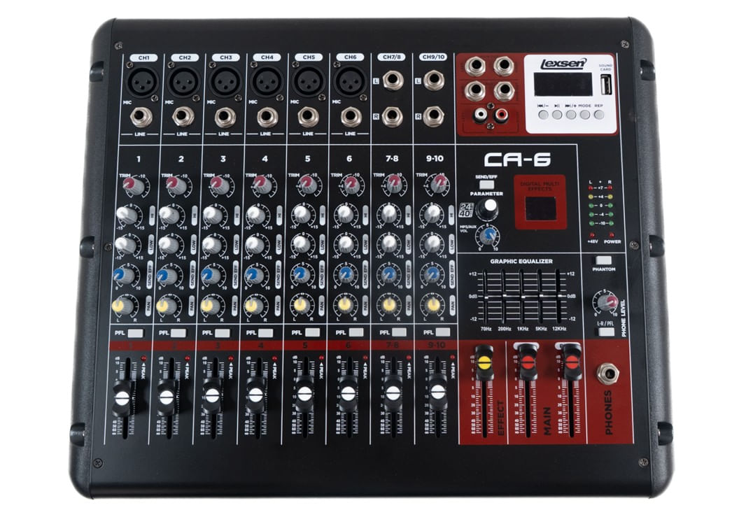 Consola Potenciada Amplificada Lexsen CA-6 6 Ch Mono 2 Stereo BT USB