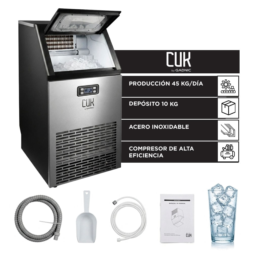 Máquina De Hielo Industrial CUK By Gadnic 45 Kg Diarios Acero Inoxidable Con Depósito 10 Kg