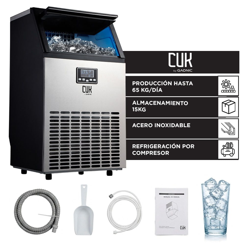 Máquina De Hielo Industrial CUK By Gadnic 65 Kg Diarios Acero Inoxidable 15 Kg Almacenamiento