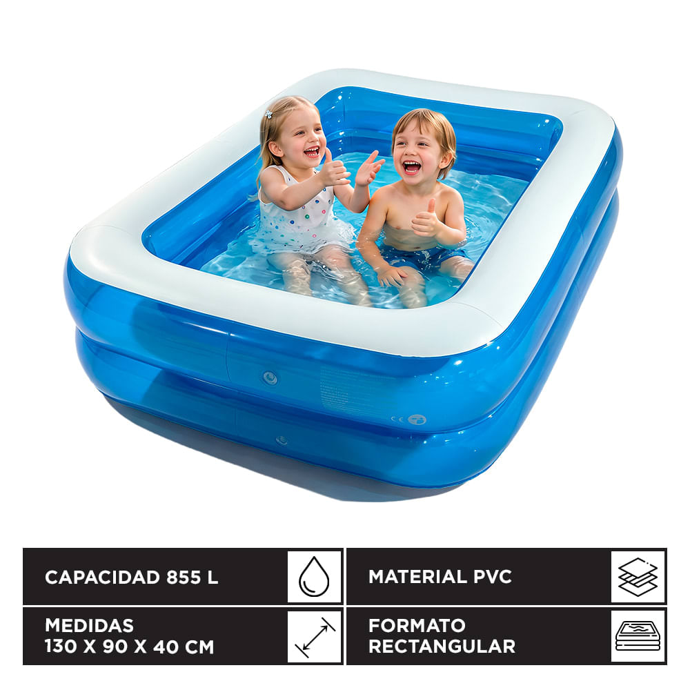 Pileta Inflable Rectangular Gadnic 855 Litros PVC 130 x 90 x 40 Cm