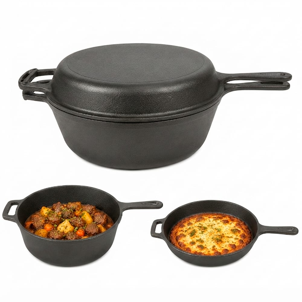 Olla Sartén Gadnic De Hierro Fundido Doble Función Tipo Horno Holandés