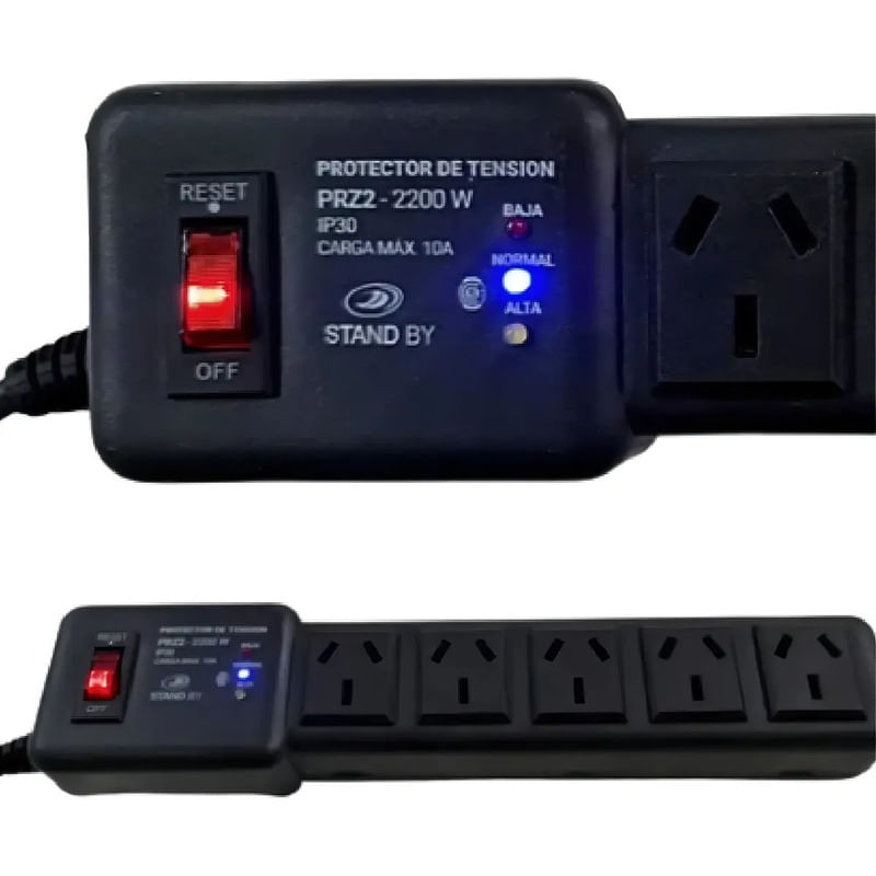Protector De Tension Zapatilla 5 Tomas Heladera Tv Pc 2200W Stand By Prz2