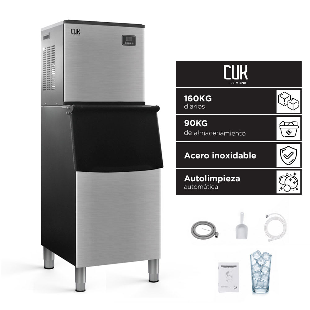 MáQuina De Hielo Industrial Cuk By Gadnic 160 Kg Diarios Acero Inoxidable 90 Kg Almacenamiento