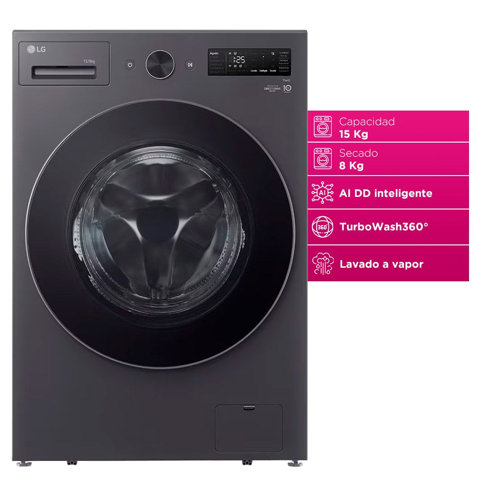 Lavasecarropas LG 15kg 8kg ThinQ AI DD TurboWash y Conexion Inalambrica