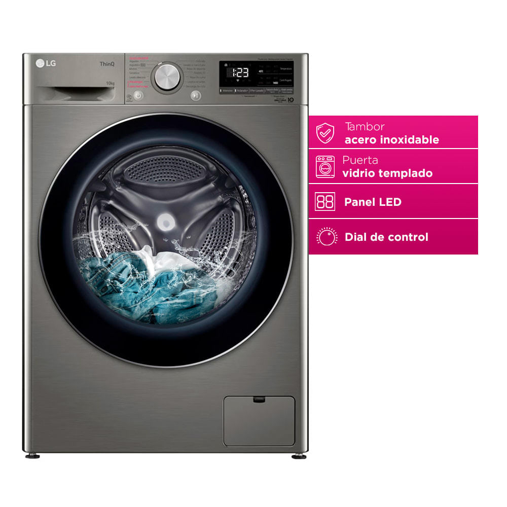 Lavarropas LG ThinQ 10kg Tecnologia AI y Vapor con Conexion Inalambrica Carga Frontal Motor Inverter