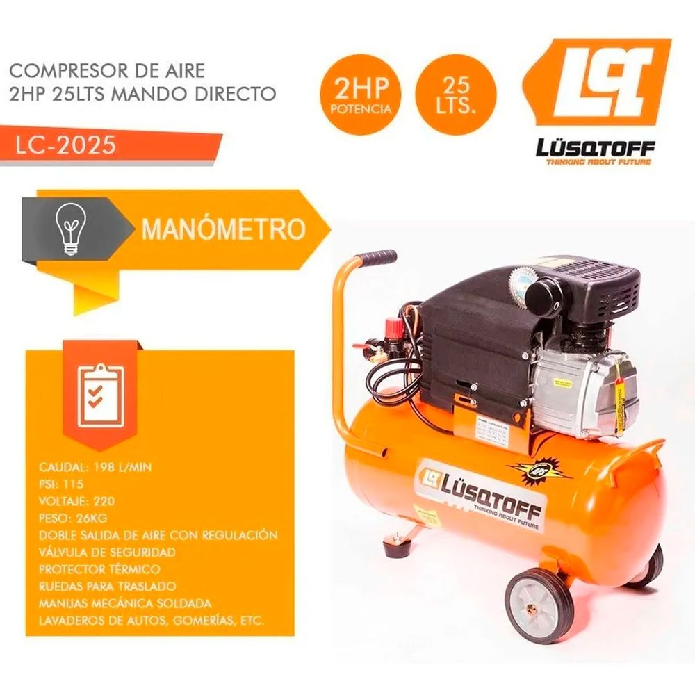 Compresor De Aire Lusqtoff 2hp 25 Lt Mando Directo Pintar megusta