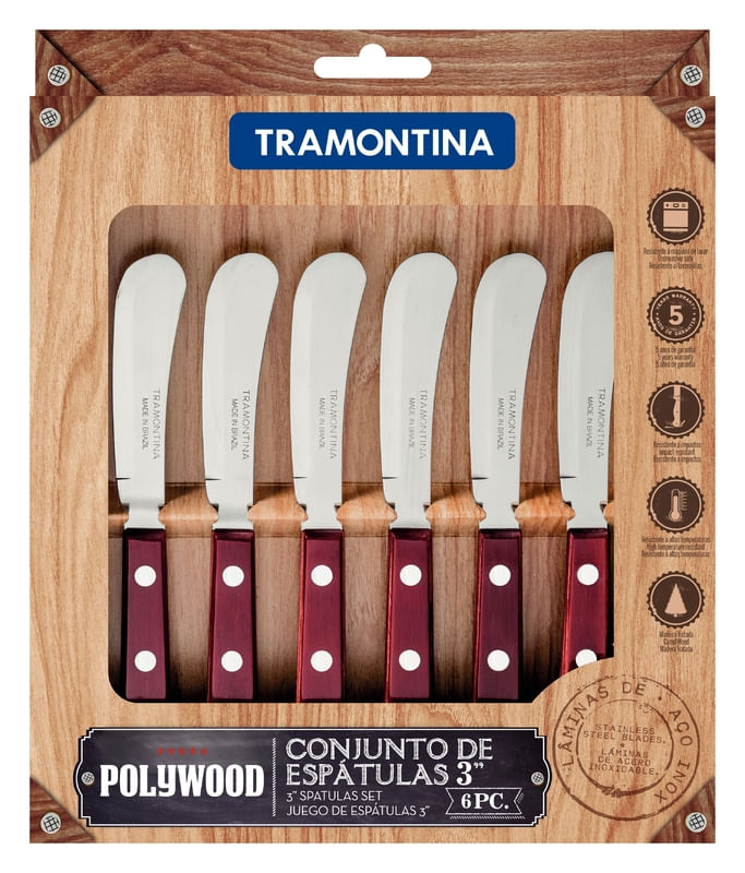 Juego de Espátulas para Mantequilla Tramontina Polywood con Hojas de Acero Inoxidable y Mangos de Madera