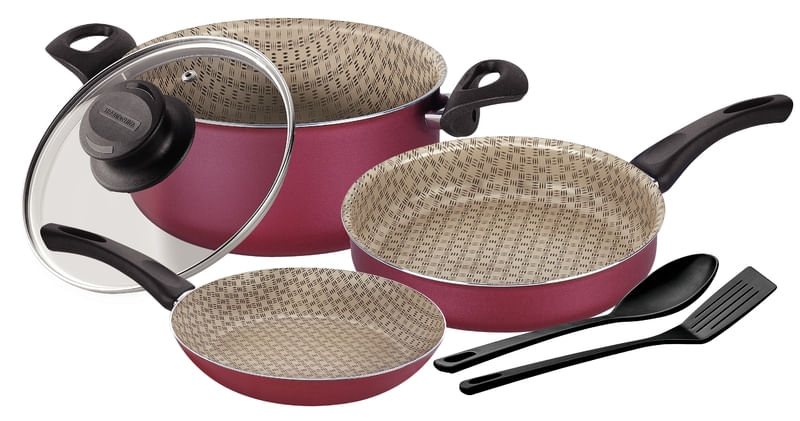 Set Ollas Bateria De Cocina Tramontina Paris 6 Piezas Revestimiento Antiadherente Rojo