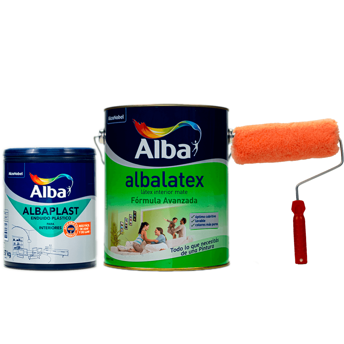 Combo Albalatex Interior Blanco x 4Lts - Enduido Interior x 1 Lt - Rodillo 22cm