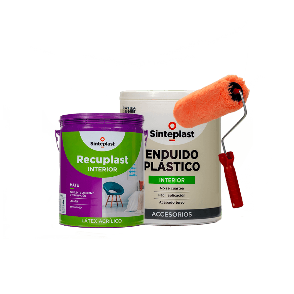 Combo Recuplast Interior Blanco x 10Lts - Enduido Interior x 1 Lt - Rodillo 22cm