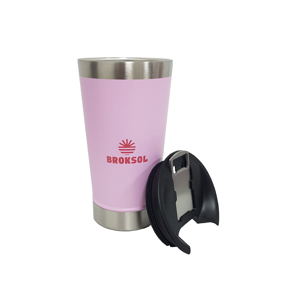 Vaso Termico Cervecero Broksol De 480ml Con Destapador Rosa