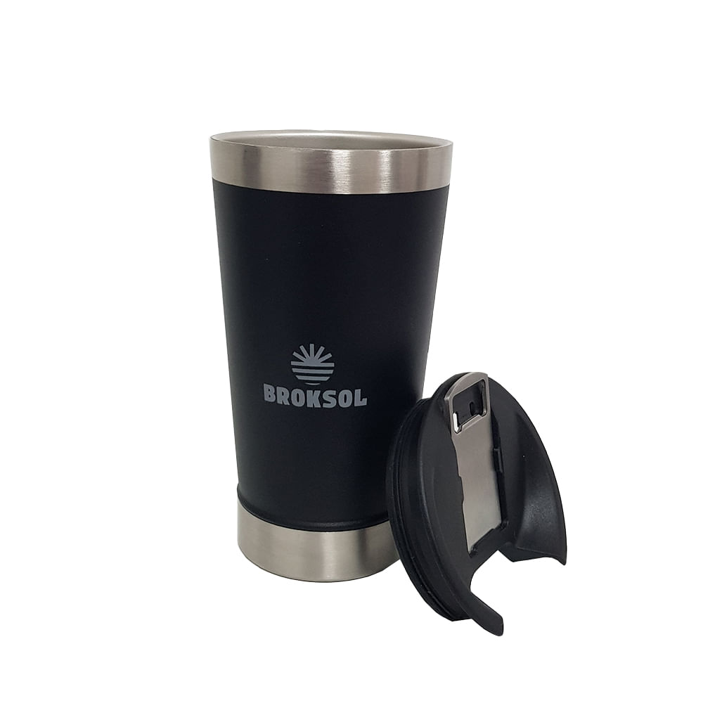 Vaso Termico Cervecero Broksol De 480ml Con Destapador Negro
