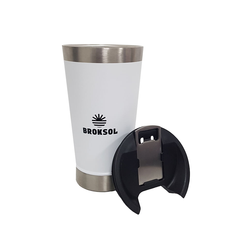 Vaso Termico Cervecero Broksol De 480ml Con Destapador Blanco
