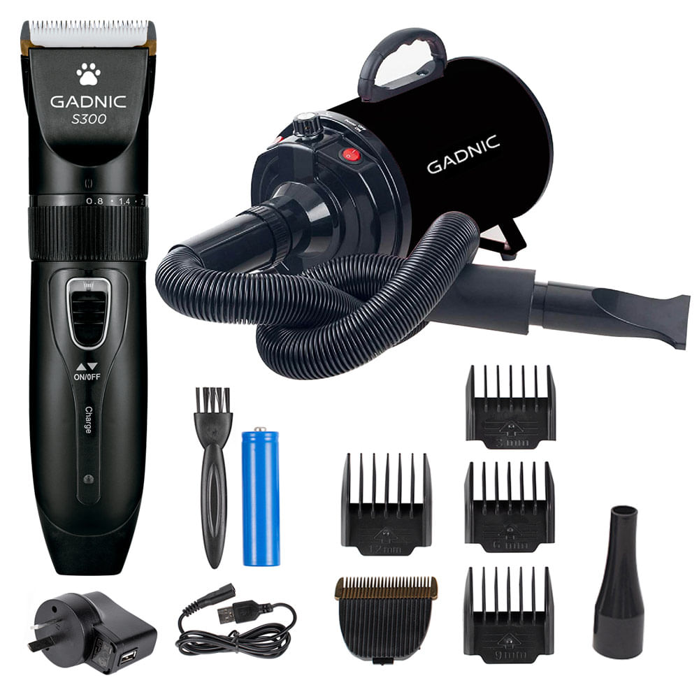 Secador de Pelo para Perros PD2000 + Maquina de Cortar Pelo Canina S300 Profesional Gadnic