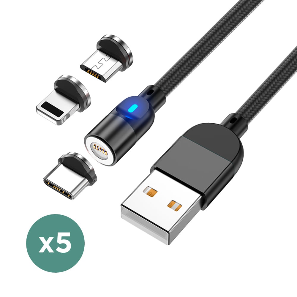 Kit de Cables Magnéticos Gadnic Celular 3 en 1 iPhone Android USB-C Lightning