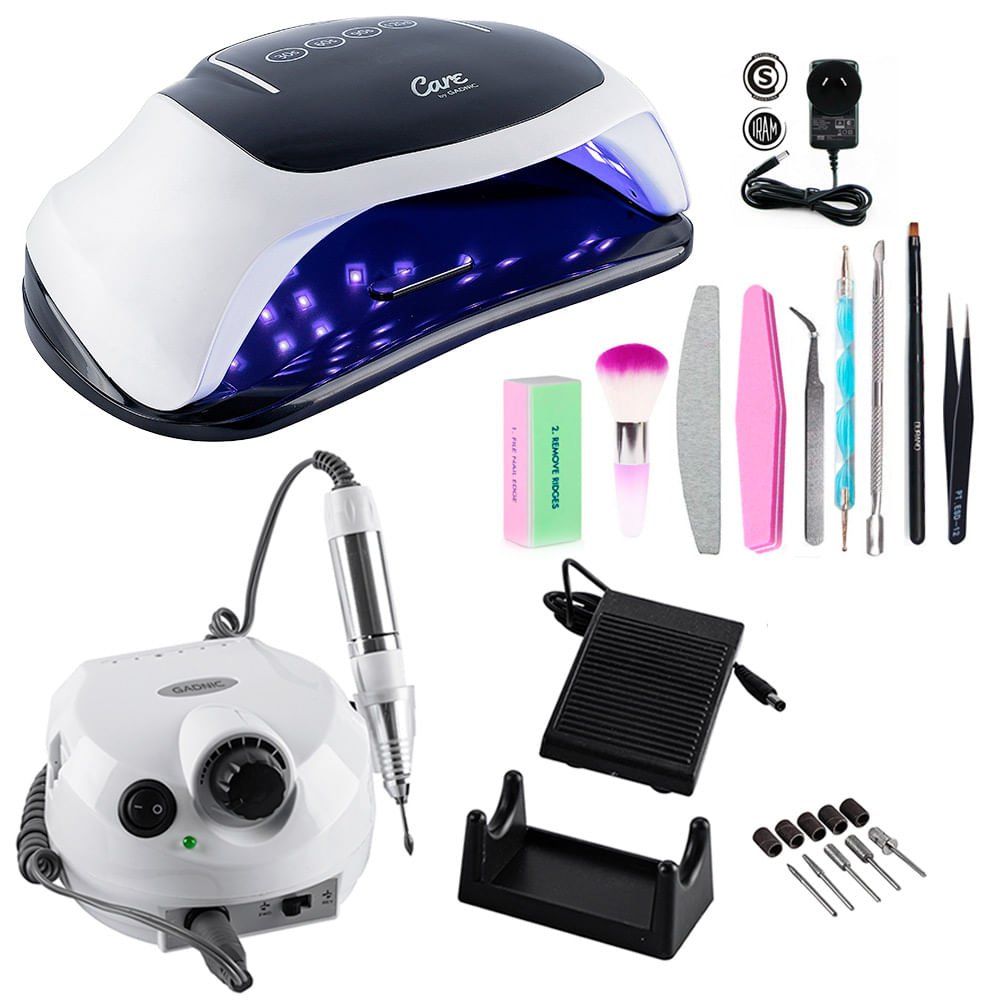 Kit Para Uñas Gadnic Torno T202 + Cabina Uv H5 Plus Led 96W Profesional