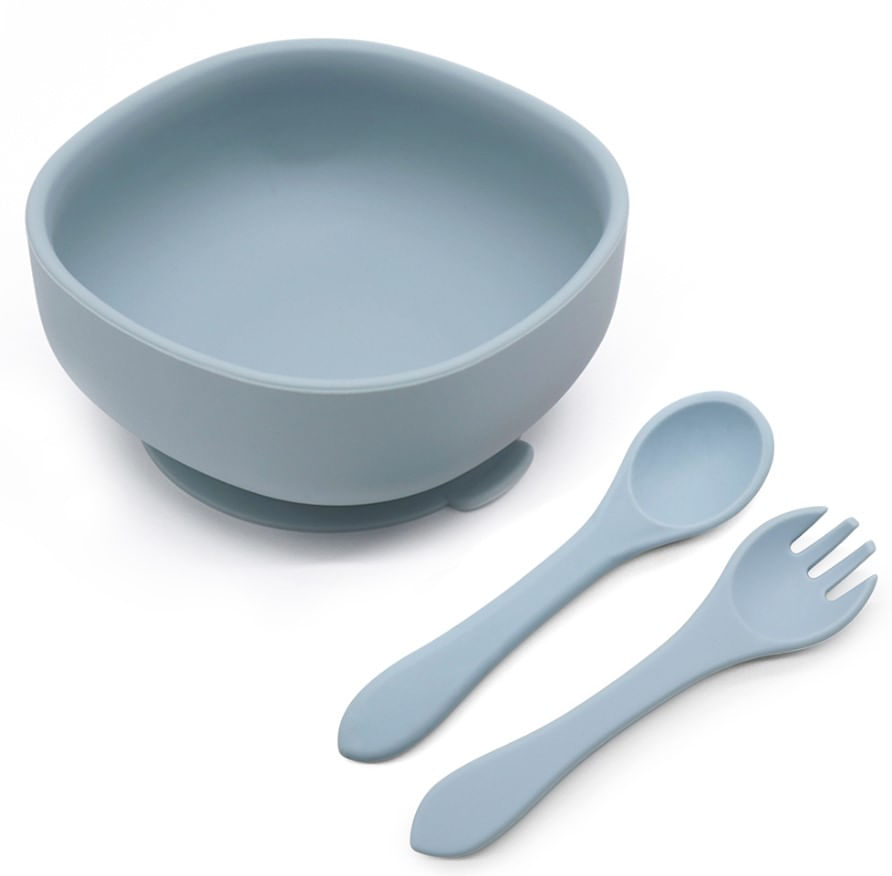 Set de Bowl y Cubiertos Gadnic para Bebés de Silicona Gris