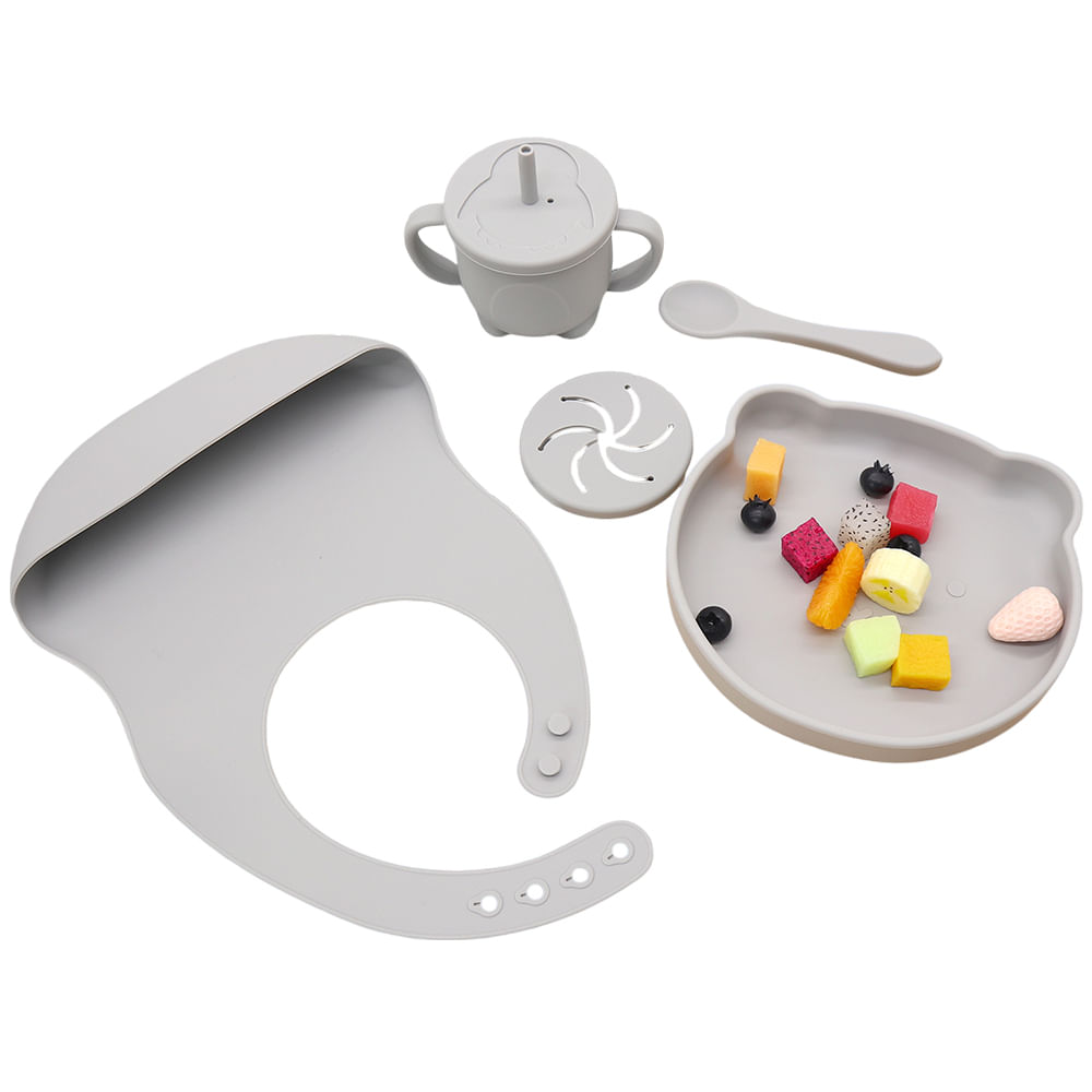 Set de Alimentacion Gadnic para Bebés de Silicona Completo Gris