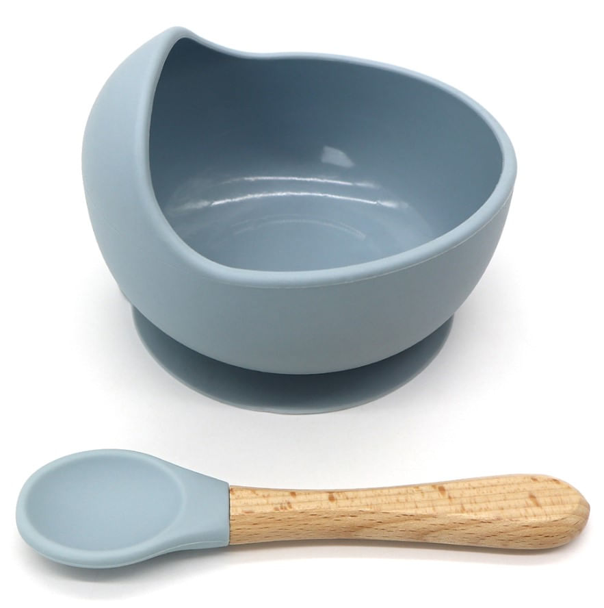 Bowl y Cuchara Gadnic para Bebés Silicona Gris