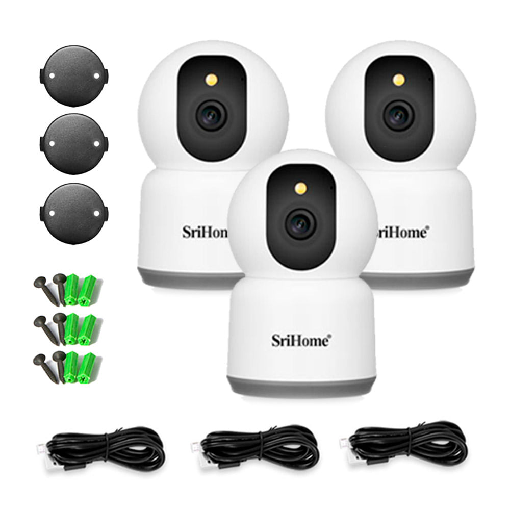 Kit x3 Camara de Seguridad Vigilancia SriHome 4mp Vision Nocturna Audio Wifi 24 50