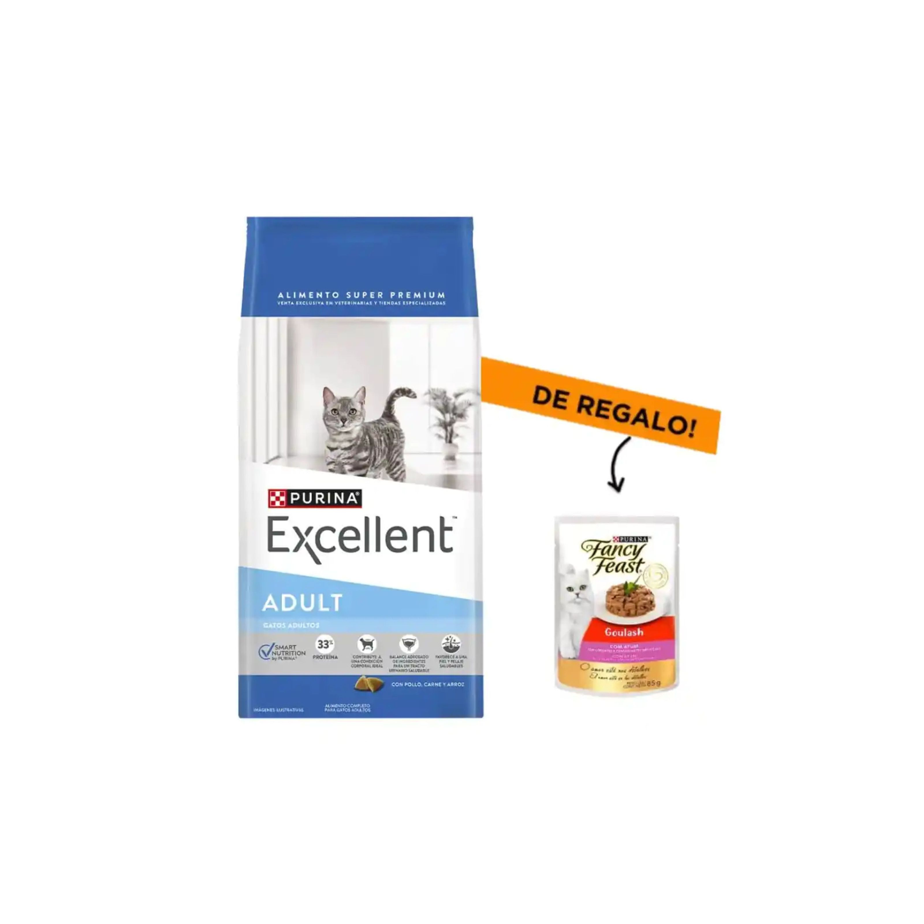 Alimento Excellent Gato Adulto 1Kg + Pouch Fancy Feast