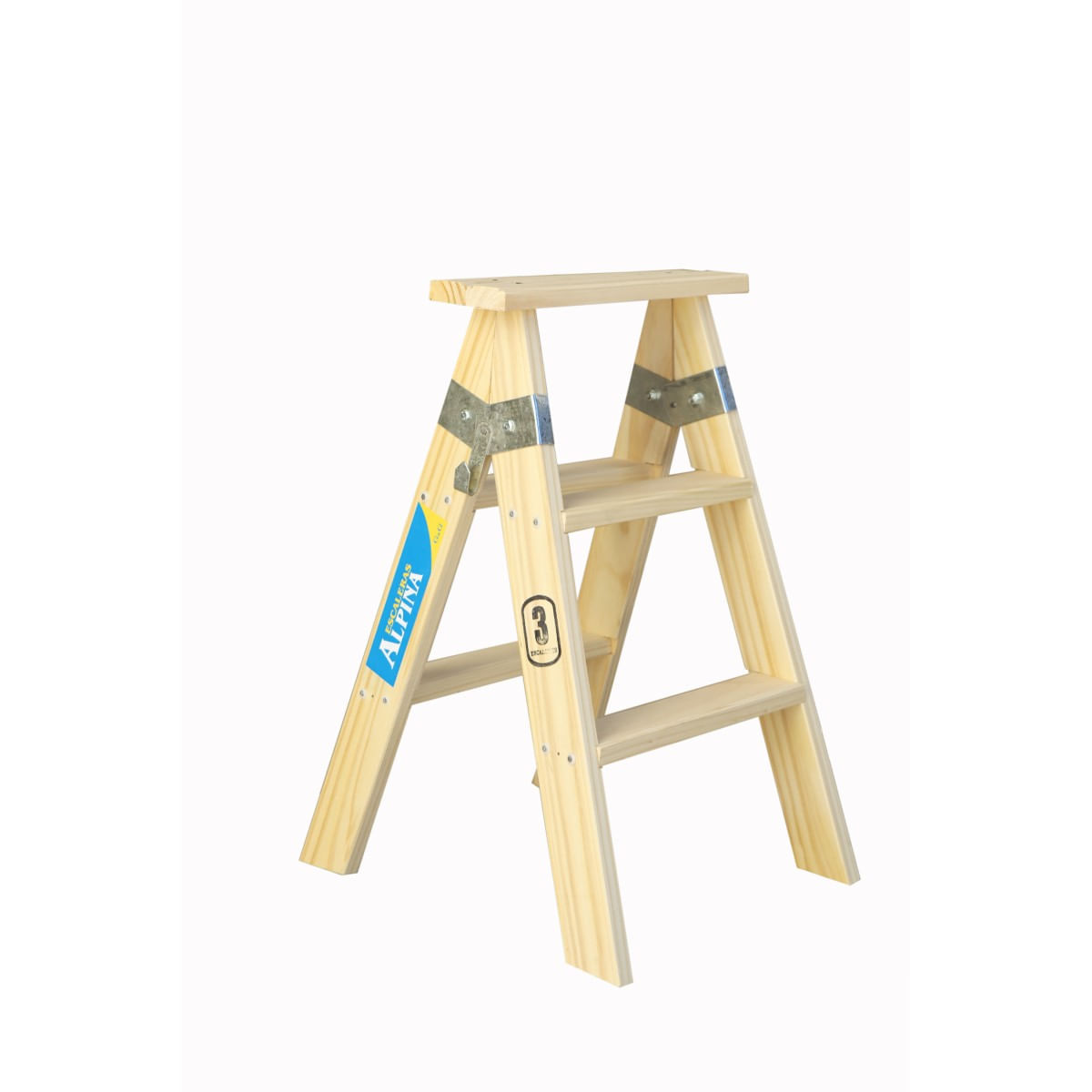 Escalera Alpina Familiar Doble Pino reforzada 3 escalones 0,73m