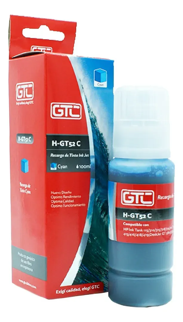 Botella De Tinta Alternativa Gtc Para Hp Gt52 - Cyan