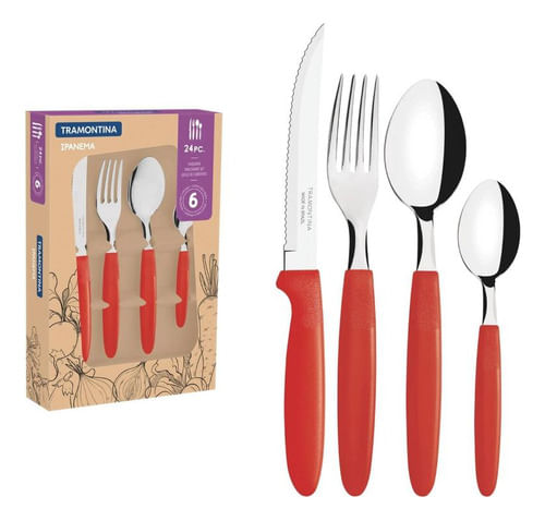 Cubiertos Ipanema Tramontina Juego 24 Pzas Cocina Colores Color Rojo