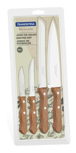 Juego Cuchillos Cocina 4pzs Dynamic Tramontina Acero Madera