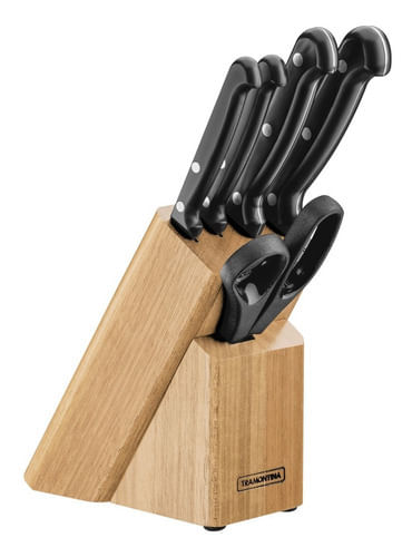 Juego Cuchillos Tramontina Ultracorte Con Taco De Madera Color Negro