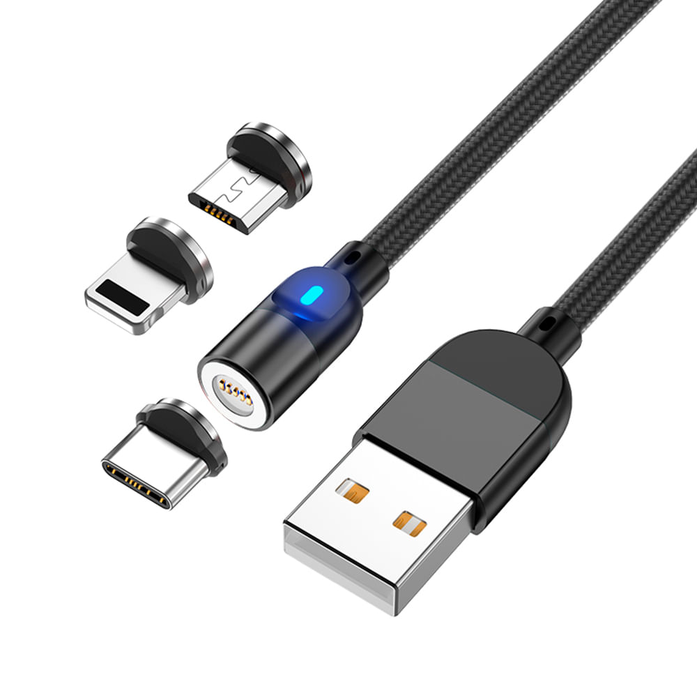 Cable Usb Magnético Gadnic 3 en 1 Carga Rápida 1mts Type C - Micro Usb - Lightning