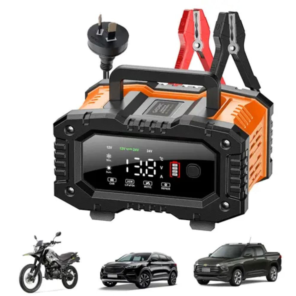 Cargador Inteligente De Batería De Autos y Motos Gadnic CBAT-Armor 12V 24V Mantenedor Portátil Apto Gel Acido LiFePo4